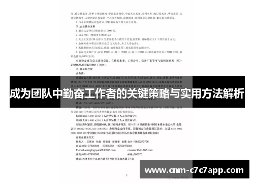 成为团队中勤奋工作者的关键策略与实用方法解析 成为团队中勤奋工作者的关键策略与实用方法解析
